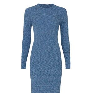 Tibi Printed Combed Cotton Crewneck Shift Dress in Ocean Blue Muti Size Medium